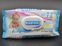 Серветки вологі "OZONE" / Premium / з клапаном / дитячі / З екстрактом календули і вітаміном Е / 72 шт