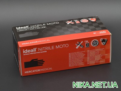 Рукавички нітрилові  "IDEALL® NITRYLE MOTO" / чорні / без пудри / не стерильні  / розмір-L / 50пар