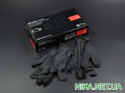 Рукавички нітрилові "NITRYLEX" / чорні / без пудри / не стерильні  / розмір-L / 50пар