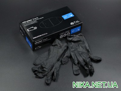 Рукавички нітрилові "NITRYLEX" / чорні / без пудри / не стерильні  / розмір-М / 100шт