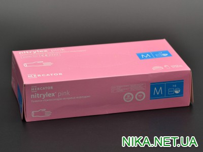 Рукавички нітрилові "NITRYLEX" / рожеві / без пудри / не стерильні  / розмір-М / 100шт